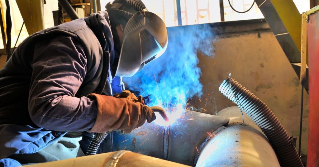 Wszystko, co musisz wiedzieć, aby skutecznie spawać elektrodą 1 Spawanie elektrodą - spawacz podczas pracy